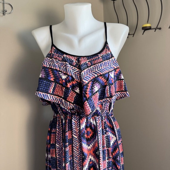 Angie Women's Sleeveless Babydoll Aztec Maxi Dress Spaghetti Strap Small Boho - Picture 3 of 16